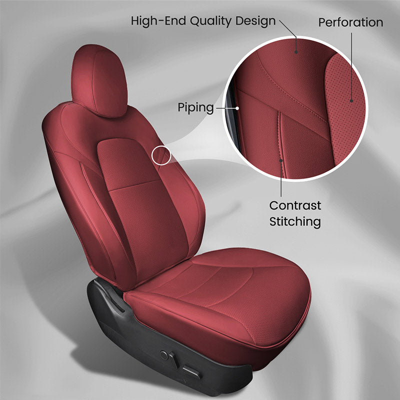 TAPTES® Red Wine Seat Covers for Tesla Model Y 2020-2024, Red Wine Leather Seat Protectors for 5 Seat Tesla Model Y