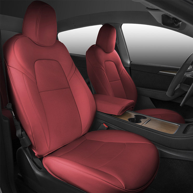 TAPTES® Red Wine Seat Covers for Tesla Model Y 2020-2024, Red Wine Leather Seat Protectors for 5 Seat Tesla Model Y