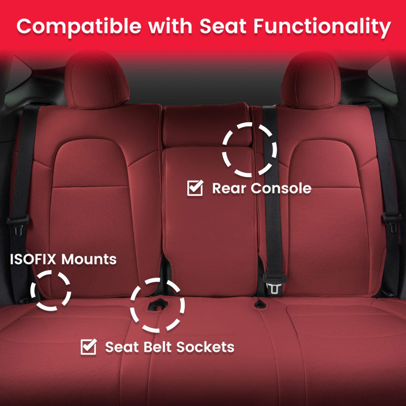 TAPTES® Red Wine Seat Covers for Tesla Model Y 2020-2024, Red Wine Leather Seat Protectors for 5 Seat Tesla Model Y