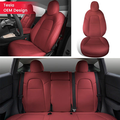 TAPTES® Red Wine Seat Covers for Tesla Model Y 2020-2024, Red Wine Leather Seat Protectors for 5 Seat Tesla Model Y